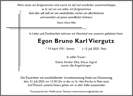 Traueranzeige von Egon Bruno Karl Viergutz von GESAMT