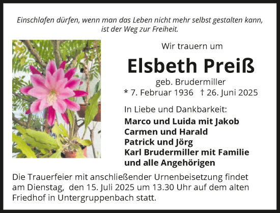 Traueranzeige von Elsbeth Preiß von GESAMT