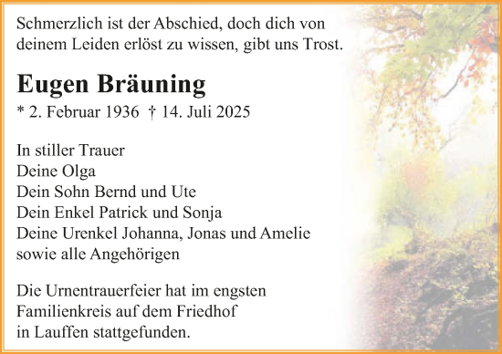Traueranzeige von Eugen Bräuning von GESAMT