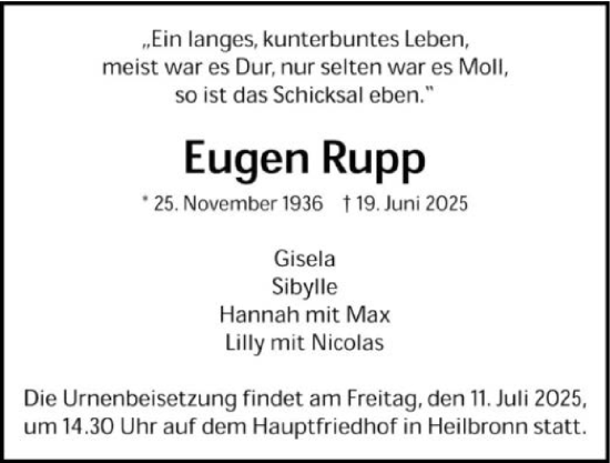 Traueranzeige von Eugen Rupp von GESAMT