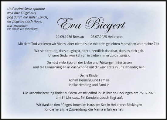 Traueranzeige von Eva Biegert von GESAMT