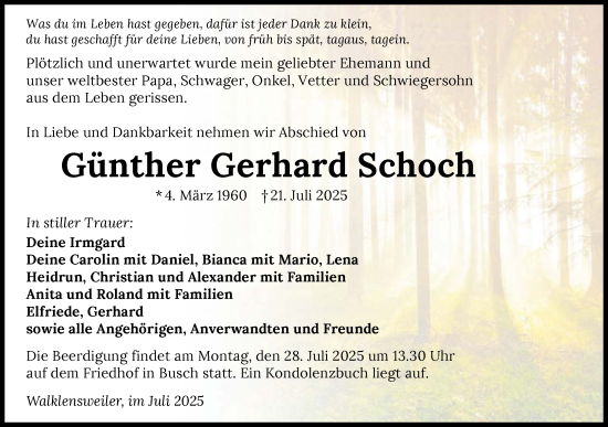 Traueranzeige von Günther Gerhard Schoch von GESAMT