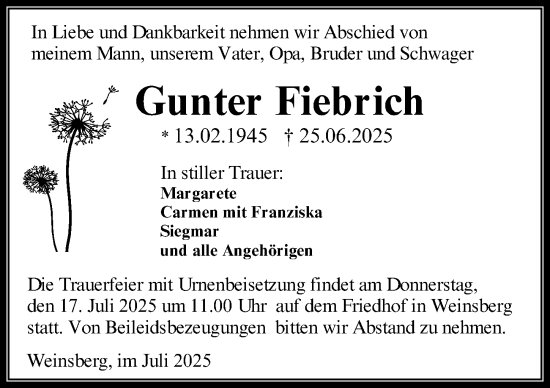 Traueranzeige von Gunter Fiebrich von GESAMT
