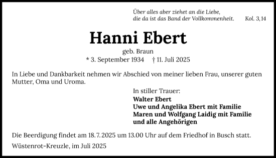 Traueranzeige von Hanni Ebert von GESAMT