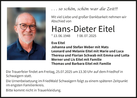 Traueranzeige von Hans-Dieter Eitel von GESAMT