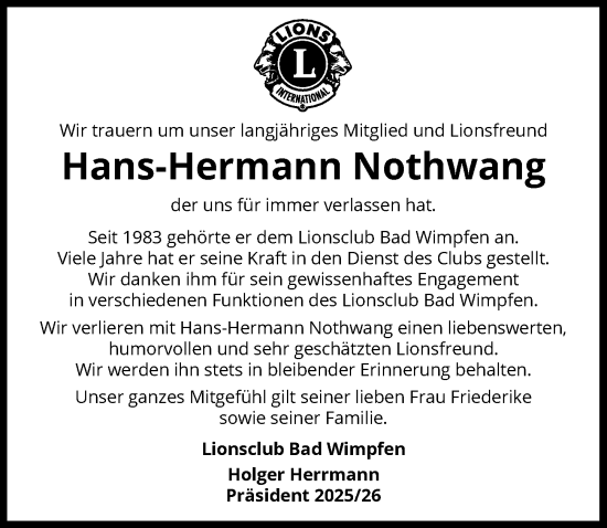 Traueranzeige von Hans-Hermann Nothwang von GESAMT