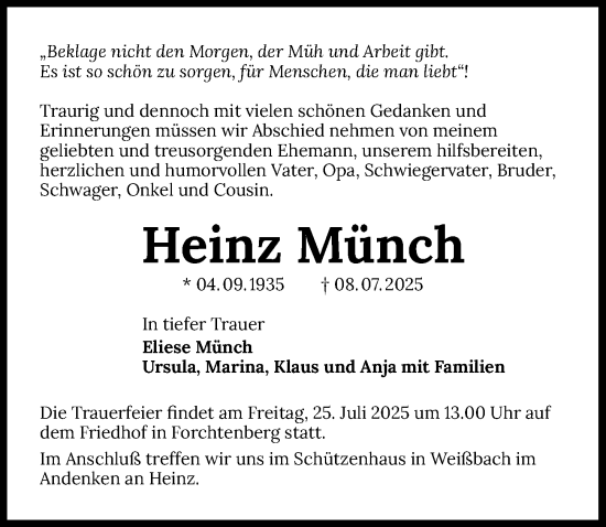 Traueranzeige von Heinz Münch von GESAMT