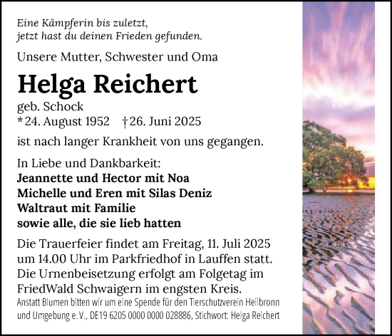 Traueranzeige von Helga Reichert von GESAMT