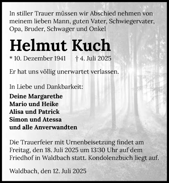 Traueranzeige von Helmut Kuch von GESAMT