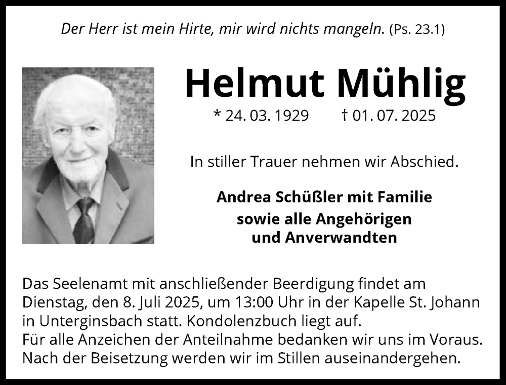  Traueranzeige für Helmut Mühlig vom 05.07.2025 aus GESAMT