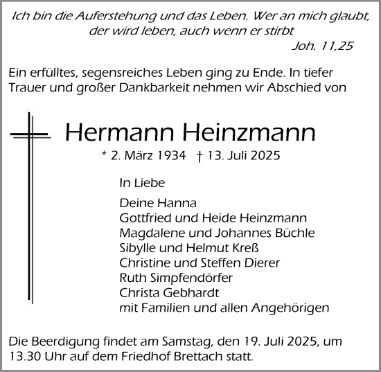 Traueranzeige von Hermann Heinzmann von GESAMT