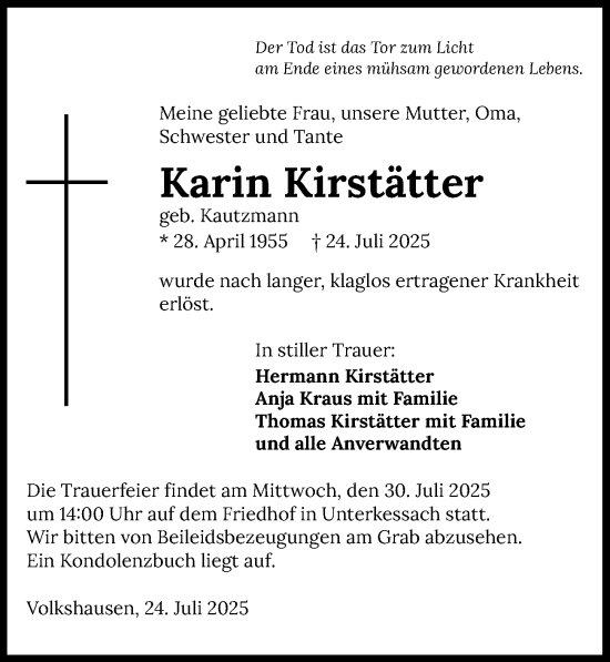 Traueranzeige von Karin Kirstätter von GESAMT