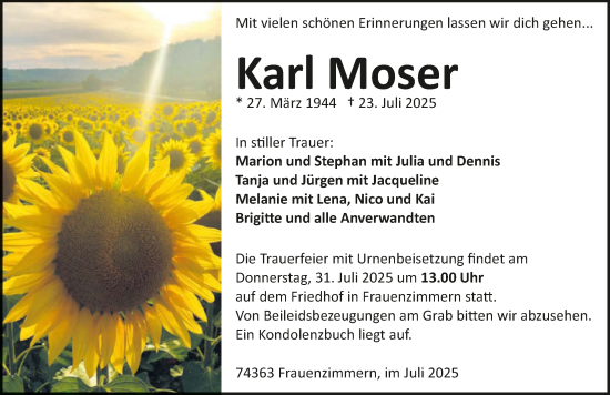 Traueranzeige von Karl Moser von GESAMT