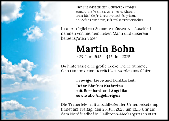 Traueranzeige von Martin Bohn von GESAMT