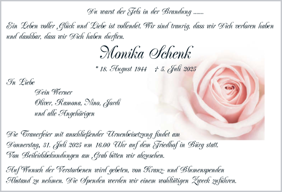 Traueranzeige von Monika Schenk von GESAMT