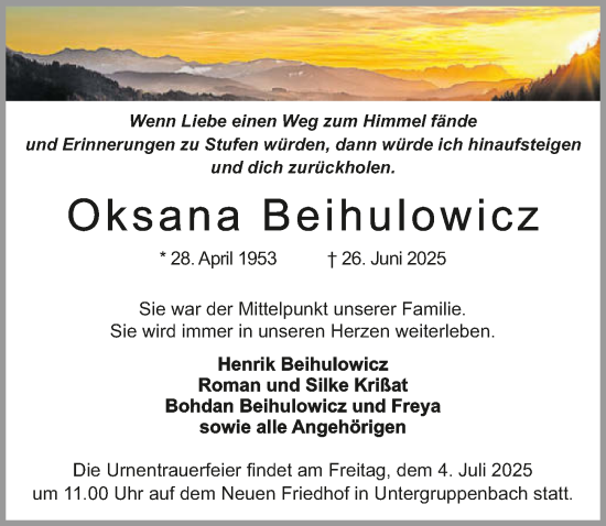 Traueranzeige von Oksana Beihulowicz von GESAMT