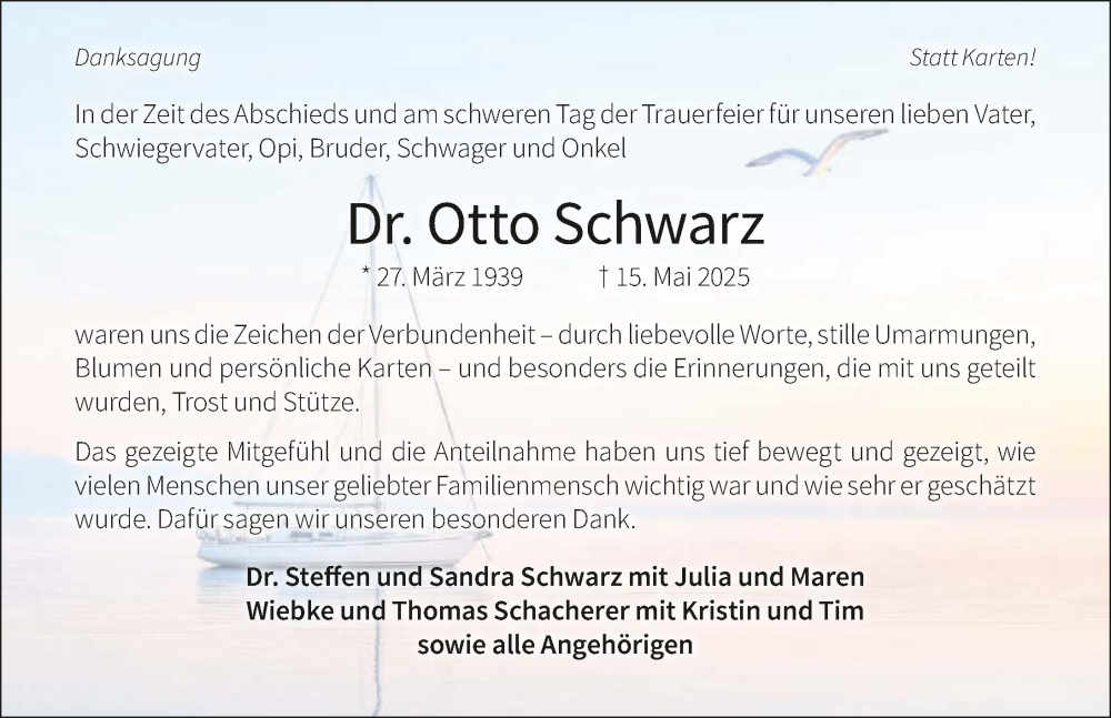  Traueranzeige für Otto Schwarz vom 05.07.2025 aus GESAMT