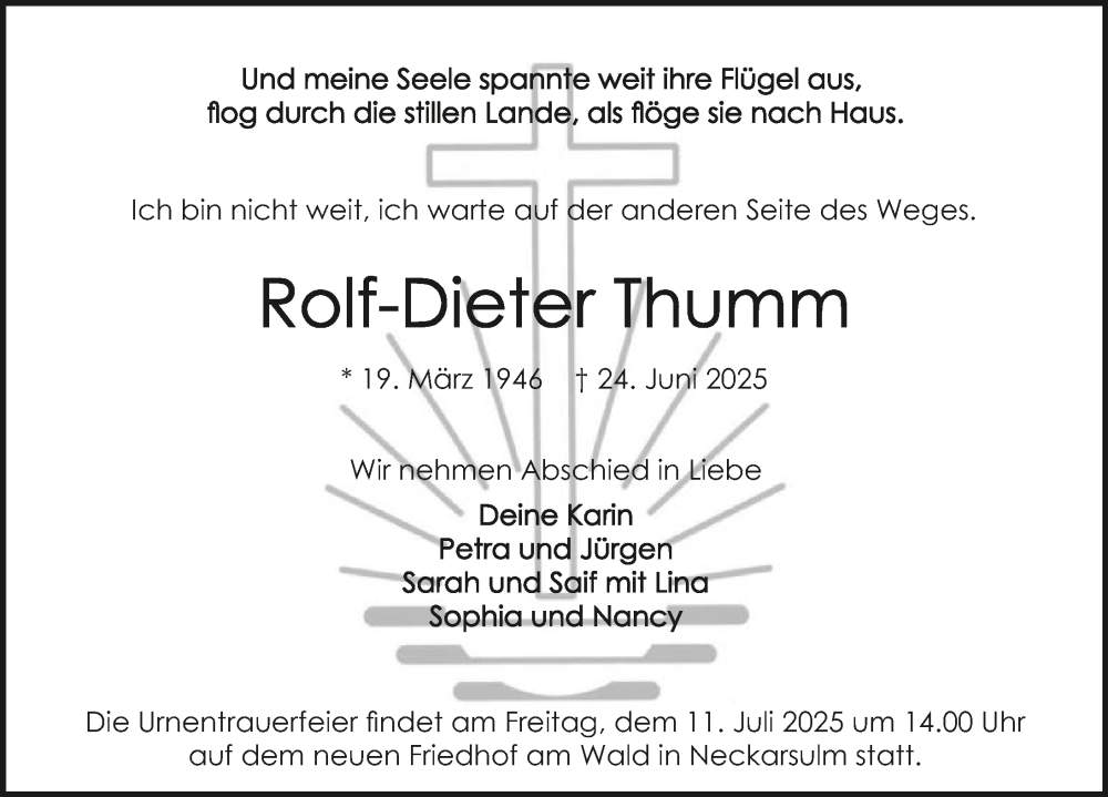  Traueranzeige für Rolf-Dieter Thumm vom 05.07.2025 aus GESAMT
