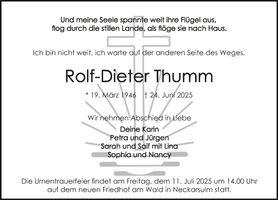 Traueranzeige von Rolf-Dieter Thumm von GESAMT