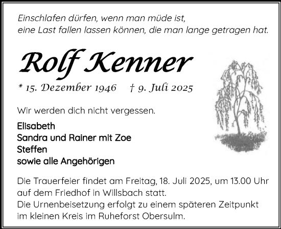 Traueranzeige von Rolf Kenner von GESAMT