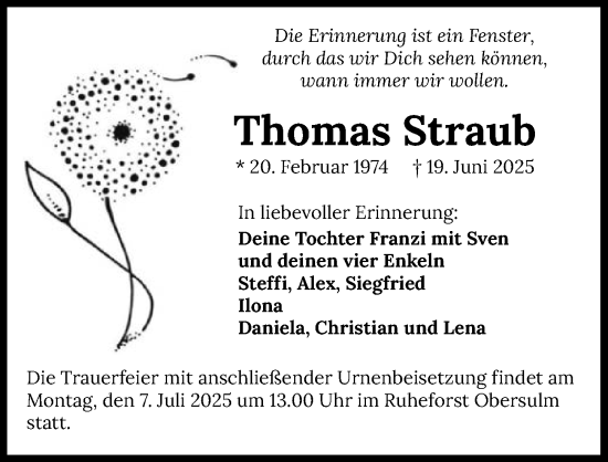 Traueranzeige von Thomas Straub von GESAMT