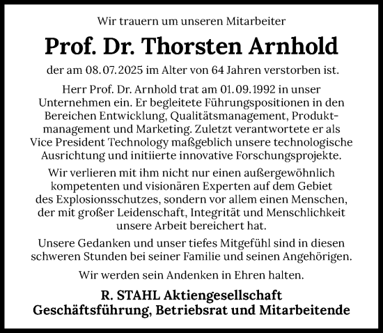 Traueranzeige von Thorsten Arnhold von GESAMT