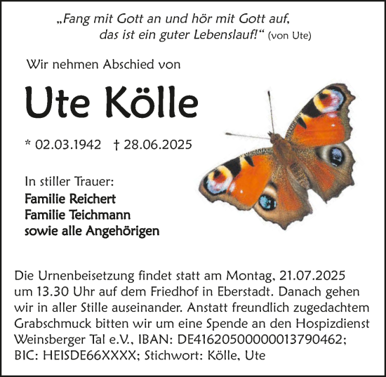 Traueranzeige von Ute Kölle von GESAMT