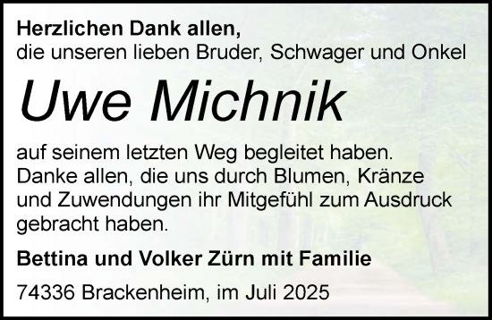 Traueranzeige von Uwe Michnik von GESAMT