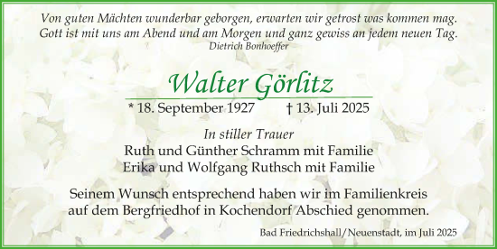 Traueranzeige von Walter Görlitz von GESAMT