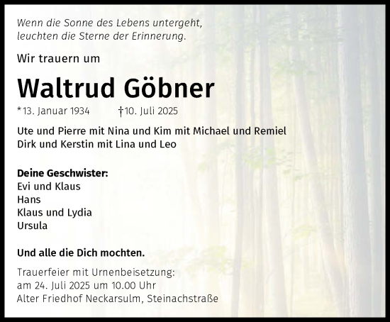 Traueranzeige von Waltrud Göbner von GESAMT