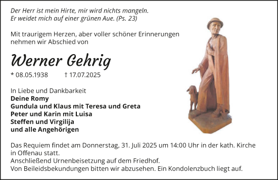 Traueranzeige von Werner Gehrig von GESAMT