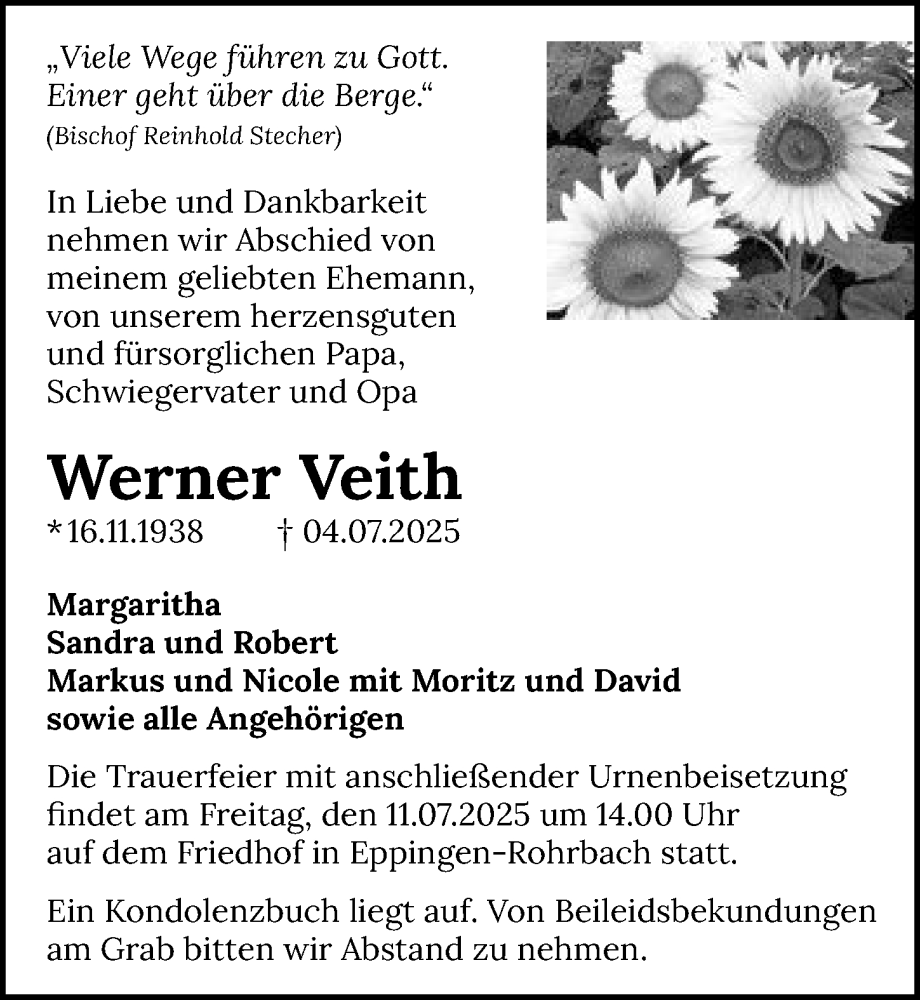  Traueranzeige für Werner Veith vom 09.07.2025 aus GESAMT