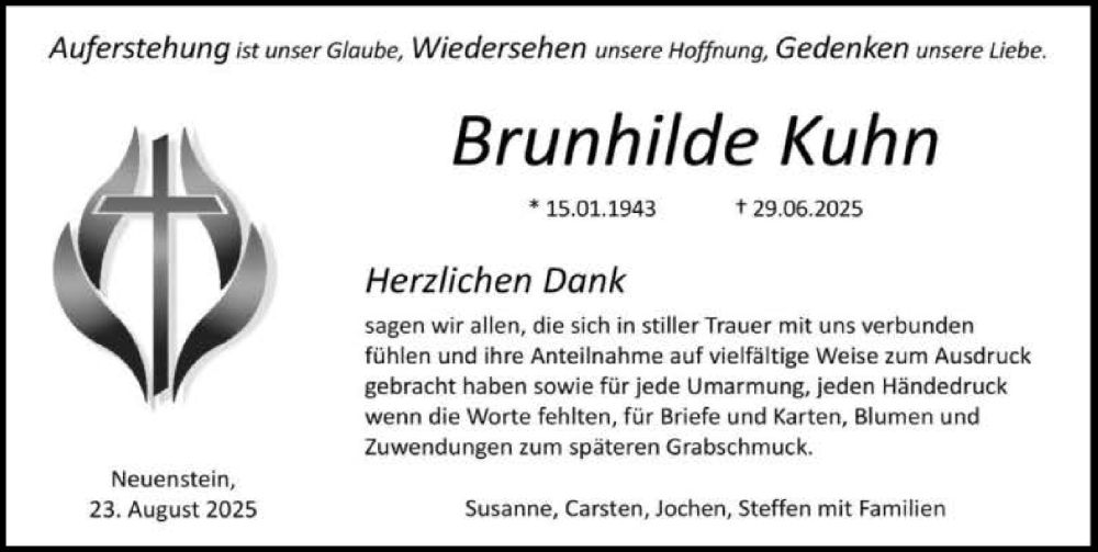 Traueranzeige für Brunhilde Kuhn vom 23.08.2025 aus GESAMT