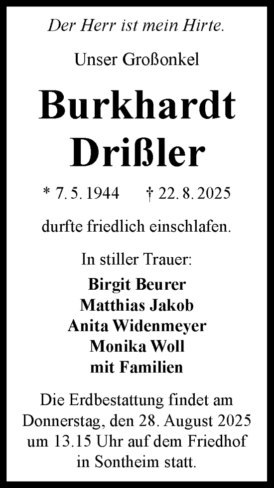 Traueranzeige von Burkhardt Drißler von GESAMT