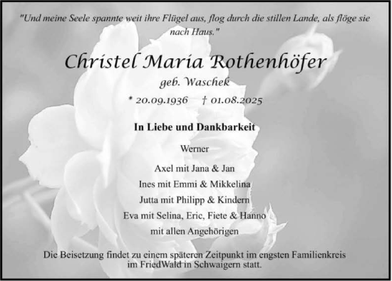 Traueranzeige von Christel Maria Rothenhöfer von GESAMT