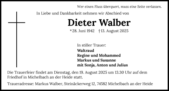 Traueranzeige von Dieter Walber von GESAMT