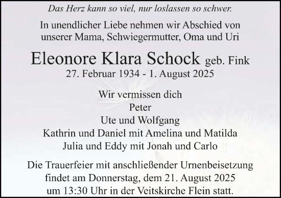 Traueranzeige von Eleonore Klara Schock von GESAMT