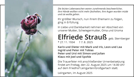 Traueranzeige von Elfriede Strauß von GESAMT