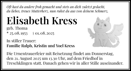Traueranzeige von Elisabeth Kress von GESAMT