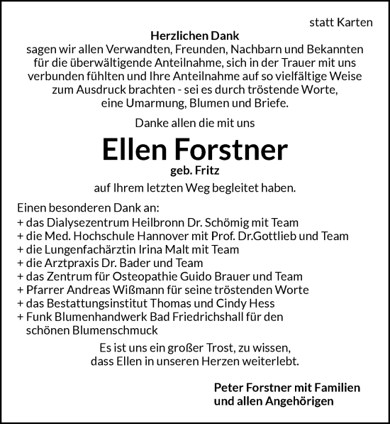 Traueranzeige von Ellen Forstner von GESAMT