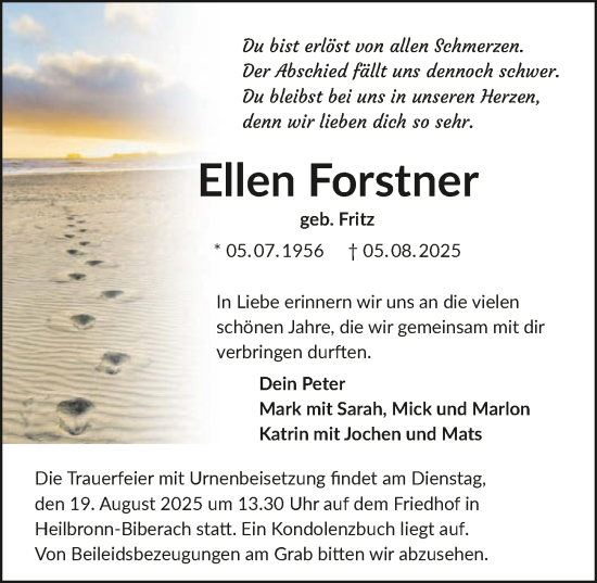 Traueranzeige von Ellen Forstner von GESAMT