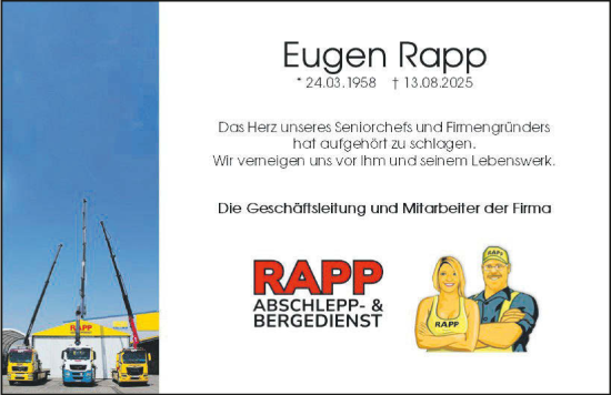Traueranzeige von Eugen Rapp von GESAMT