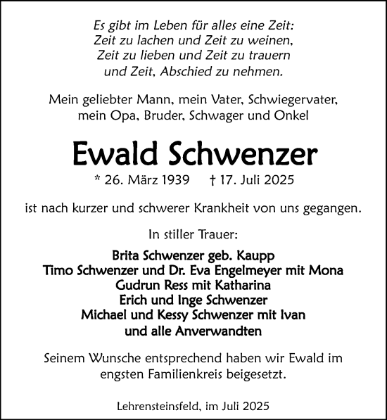 Traueranzeige von Ewald Schwenzer von GESAMT