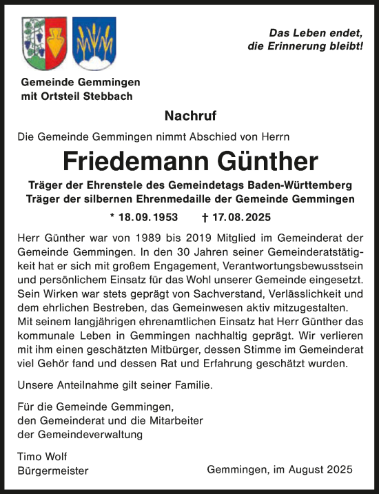 Traueranzeige von Friedemann Günther von GESAMT