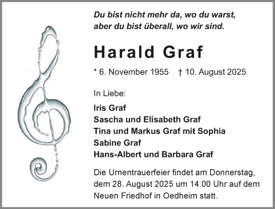 Traueranzeige von Harald Graf von GESAMT
