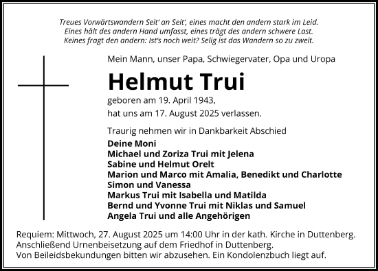 Traueranzeige von Helmut Trui von GESAMT