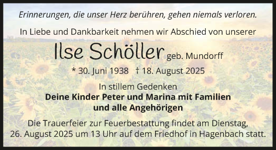 Traueranzeige von Ilse Schöller von GESAMT