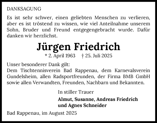 Traueranzeige von Jürgen Friedrich von GESAMT