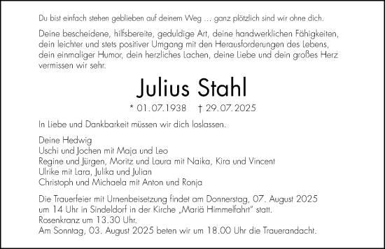 Traueranzeige von Julius Stahl von GESAMT
