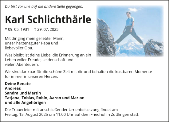 Traueranzeige von Karl Schlichthärle von GESAMT
